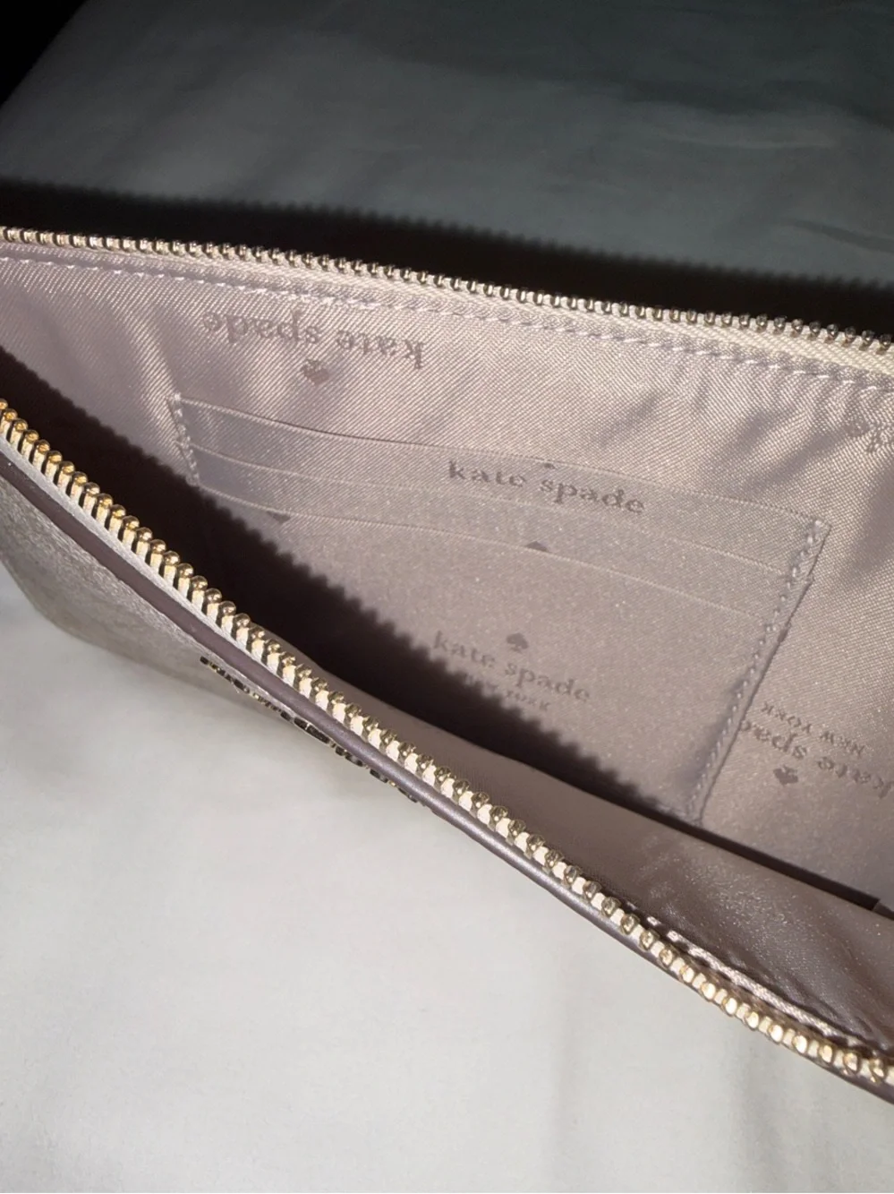 kate spade Neutral Beige Patterned Zip Wristlet